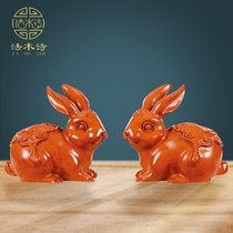 Wood carving rabbit zodiac creative crafts rabbit bedroom desktop home solid wood living room porch art decoration ornaments