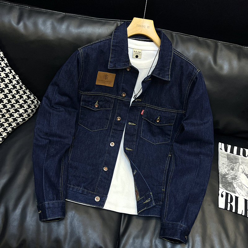 Blue Simple Lapel Denim Jacket Men's Outerwear Trendy Fashion Casual Street Style Handsome Denim Jacket Men's Coat