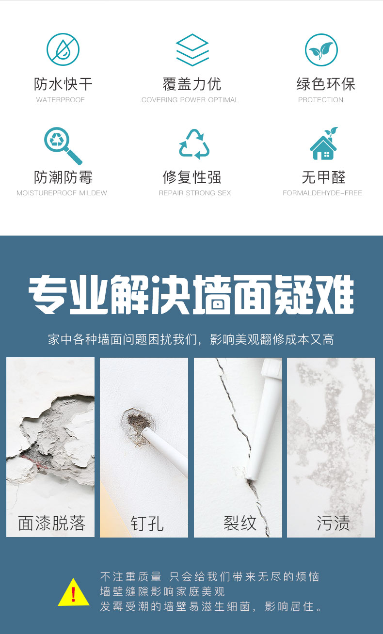 家用墙面免漆防水修补膏 250g 送刮板+砂纸 图4