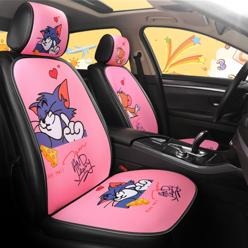 Cartoon car seat cushion all surrounded by leather seat cover four seasons universal linen cloth special seat cushion seat cover full package