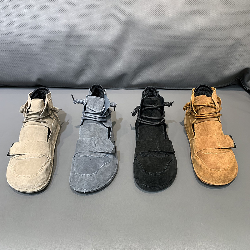 Male Shoes Spring Wave Shoes 2022 New Flip Fur Casual Shoes High Cylinder Tide Man Genuine Leather Magic Sticker Clown Shoes Man