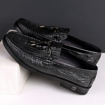 Men Business Casual Crocodile Tattooed Leather Leather Shoes Men 37 genuine leather 2022 Xia Currents Han Edition Bean Shoe Male Tide