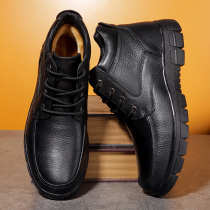 Cotton shoes Male Winter Warmth Plus Suede Casual High Help Leather Shoes Pure Leather Mid Aged Daddy Shoes Genuine Leather Non-slip Big Cotton Shoes