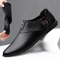 Mens business casual Soft leather shoes Summer Inron bean Bean Shoes Genuine Leather Korean version Mens shoes Soft bottom One foot pedal small leather shoes