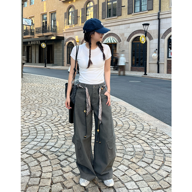 T-Platform Genuine 16021 Women's Pants 2026 Early Spring New Korean Style Niche Design Workwear Casual Pants