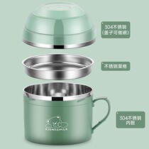 304 Fast Food Cup Students Stainless Steel Bubble Noodles Bowl With Cover Class Insulation Lunch Box Adult Dorm Bowl Chopstick Suit