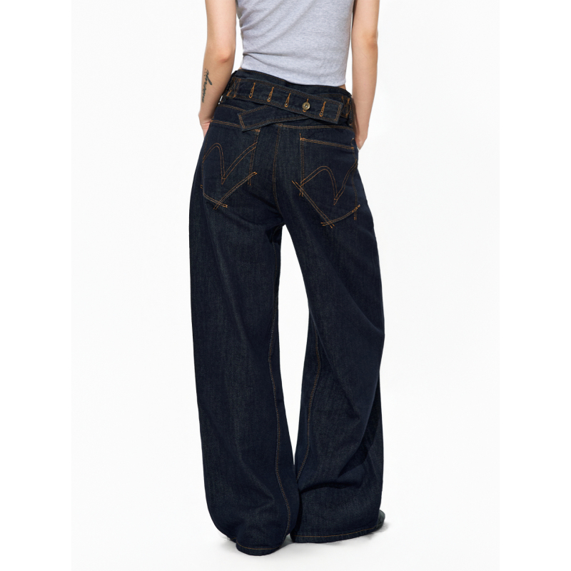 S3T5 Paris Buckle Design Denim Jeans for Men and Women, American Style New Retro Versatile Straight Loose Wide-Leg Pants S3T5 Paris Buckle Design Denim Jeans for Men and Women, American Style New Retro Versatile Straight Loose Wide-Leg Pants