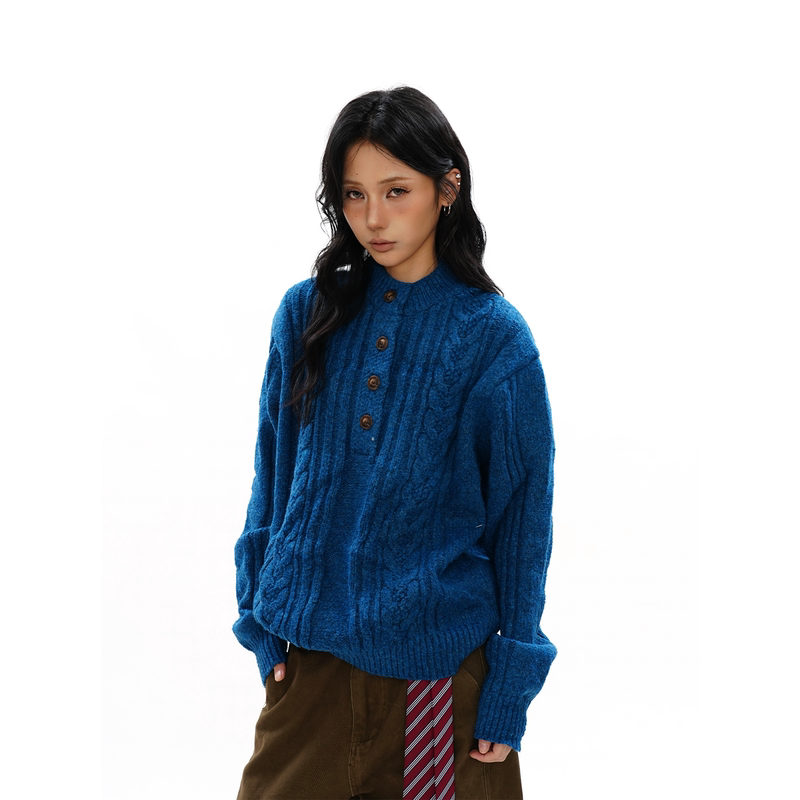 S3T5 Twist Wool Blend Half-Buttoned Chunky Knit Sweater for Women, Winter High-End Lazy Pullover Long-Sleeve Sweater Coat S3T5 Twist Wool Blend Half-Buttoned Chunky Knit Sweater for Women, Winter High-End Lazy Pullover Long-Sleeve Sweater Coat
