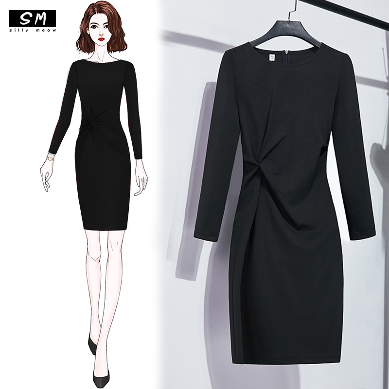 Women's Ol Classy Business Long-Sleeved Formal Dress, Feminine White-Collar Office Worker Work Clothes