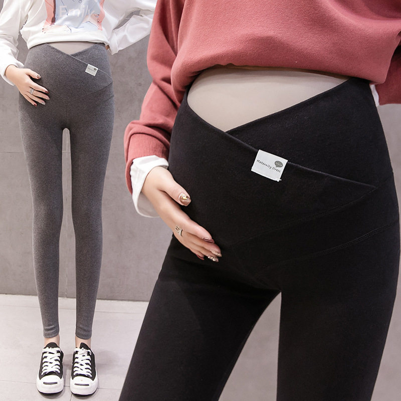 Japanese pregnant women wear leggings outside the spring and autumn tide mom plus velvet plus thick stretch cross belly pants autumn and winter pregnancy