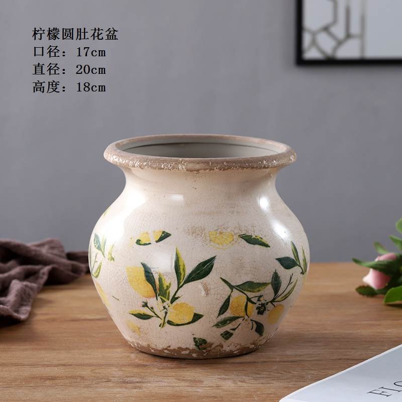 Lemon Flower Arrangement Vase Retro Made of Old Ceramic Creative Nordic Law-style Horticultural Green Plant Table Pendulum floral hydropony-Taobao