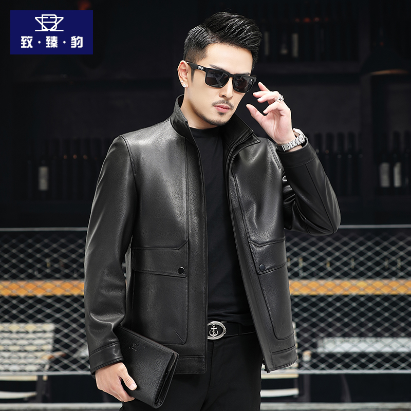 New Haining leather jacket men's genuine leather short lapel top layer sheepskin jacket men's slim casual thin coat