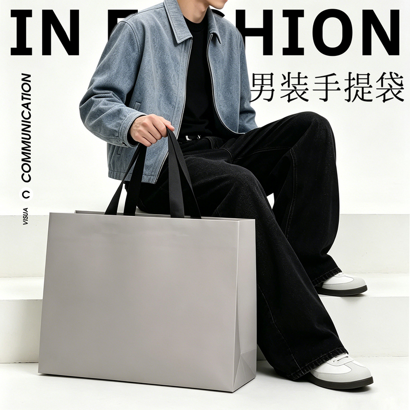 New Men's Clothing Paper Bag Clothing Store Tote Bag High-End Gray Thickened Luxury Custom Gift Bag Packaging Bag Y346 New Men's Clothing Paper Bag Clothing Store Tote Bag High-End Gray Thickened Luxury Custom Gift Bag Packaging Bag Y346