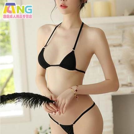 Sexy bra three-point bikini underwear lace-up thong suit sexy nipple bra transparent nipple show