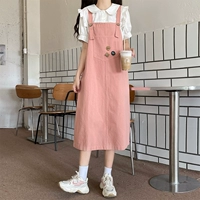 Розовое летнее платье, летняя длинная юбка для отдыха для школьников, в корейском стиле, средней длины