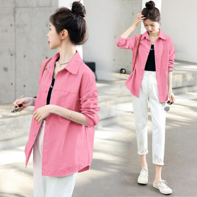 Pink denim shirt jacket for women spring and autumn 2025 new style