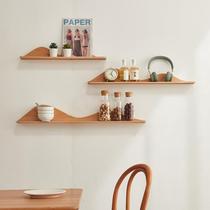 Wall partition beech wood punch-free shelf TV wall bedside decoration shelf living room art wall hanging bookshelf
