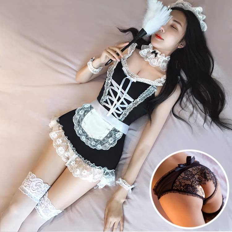 Underwear Sexy Small Chest Maid Three-point Open Crotch Japanese Large Size Uniform See-Through Suit