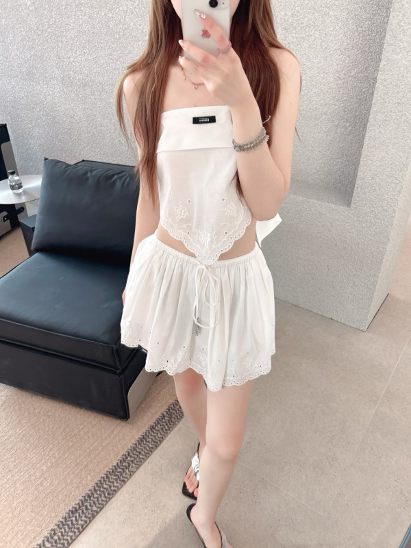 Ciianf2026 New Summer Style French Cotton and Linen Lace Tube Top Embroidered Shirt Drawstring Skirt Suit for Women Ciianf2026 New Summer Style French Cotton and Linen Lace Tube Top Embroidered Shirt Drawstring Skirt Suit for Women