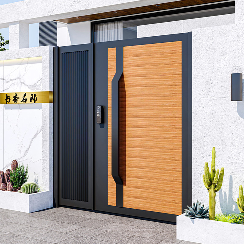 Aluminum art courtyard door modern villa wrought iron door stainless steel community garden solid wood door outdoor door to door custom