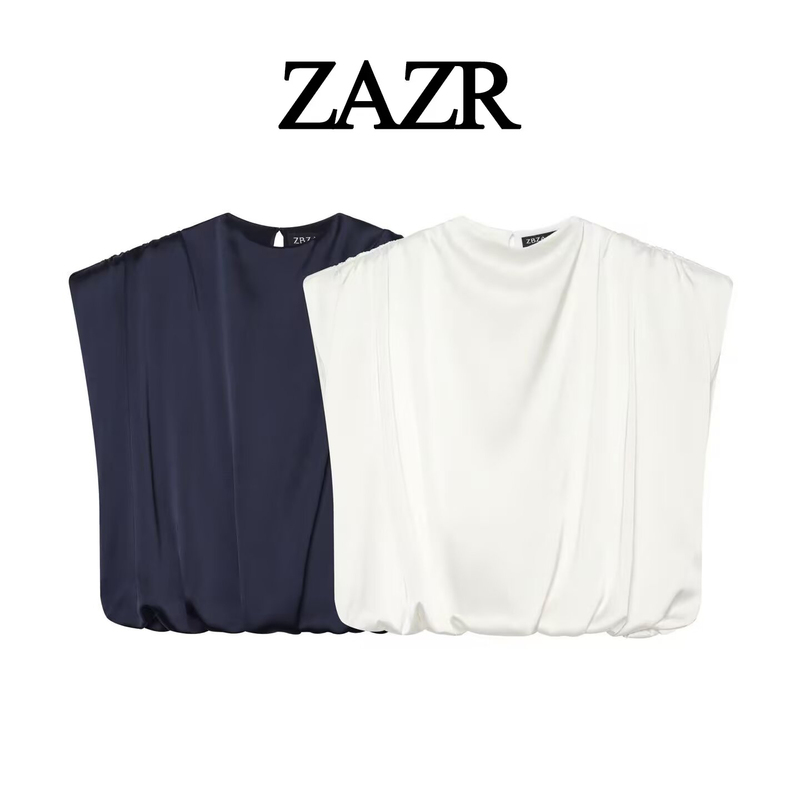 Za New Women's Clothing Zr European and American Style Foreign Trade Slim Fit High-End Sleeveless High-Neck Padded Shoulder Top 7758332