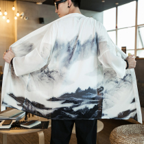 Chinese Tang clothing Improved Han clothing Chinese style mens clothing Lay cloak jacket National Zen clothing Ancient clothing Taoist robe Summer gown