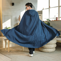 Chinese Tang clothing Cotton and linen cloak Chinese style mens cloak Performance suit Robe jacket Meditation ancient costume Hanfu gown