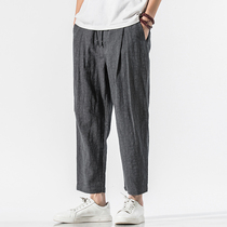 Chinese style thin linen mens pants summer loose Haren pants mens cotton linen casual pants mens straight ankle-length pants