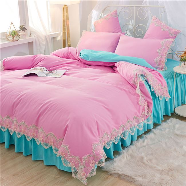 Giường lưới màu đỏ cotton bốn mảnh cotton công chúa gió ren màu rắn chăn mền phủ giường loại váy 1,5 / 1,8m - Váy Petti ga giường viền họa tiết