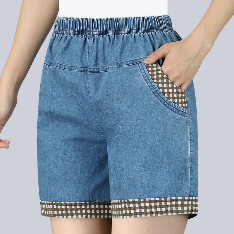 Mom's Denim Shorts, Summer Thin Style, Middle-Aged Women's Pants, Large Size for 50-Year-Olds, Casual Five-Point Pants for Summer Wear