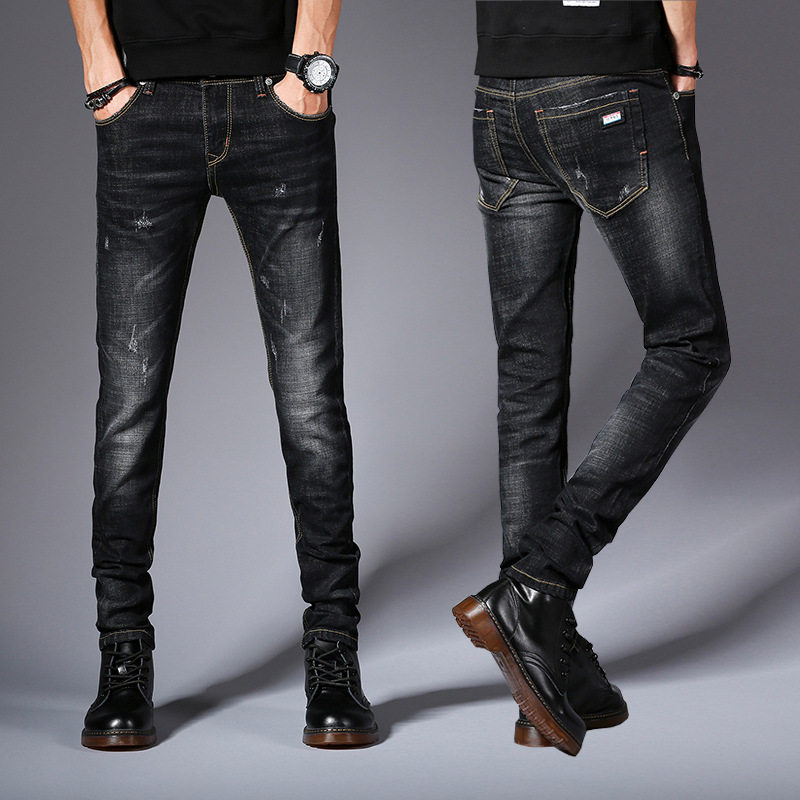 Official website flagship store 2021 spring and autumn new jeans men's slim pipe pants men Korean stretch young men