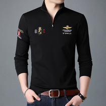 Official website flagship store autumn black base shirt print mens long sleeve sweater trend mens new stand collar cover