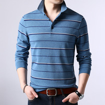 Official website flagship store autumn mens new long sleeve cotton T-shirt fashion lapel trend base shirt mens T-shirt