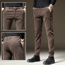 Official website flagship store autumn and winter overalls mens corduroy mens pants trend slim feet slender pants elastic
