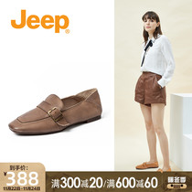 Jeep Jeep brown loafers womens spring all-match soft leather single shoes womens retro slip-on leather soft-soled womens shoes