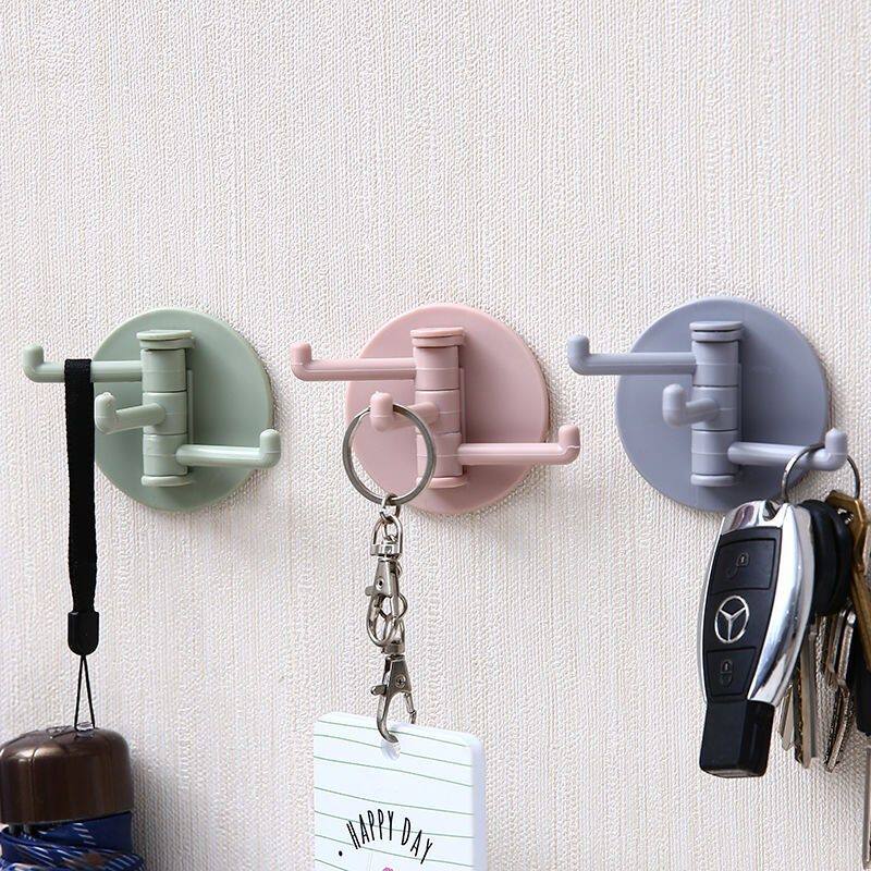 No-mark adhesive 3 branch swivel hook Sticky Hook Bathroom Kitchen Multifunction Hook hook Three-bifurcated hook