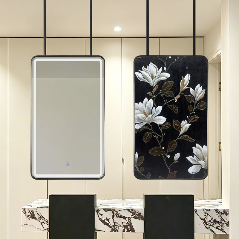 Stainless Steel Hanging Mirror, Rectangular Double Hanging Rod Smart Mirror, Acrylic Oil Painting Double-Sided Mirror, Living Room Entrance Hanging Decorative Mirror