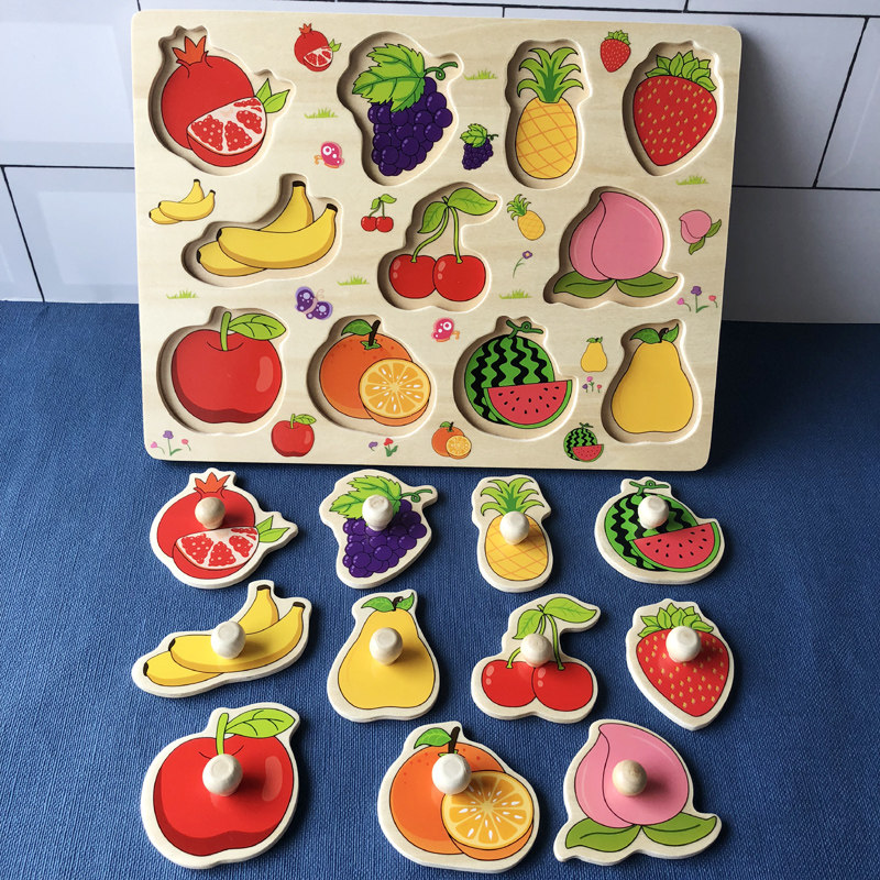 Children's Munshi Early teaching insert 1-2-3-year-old baby puzzle wood puzzle pairing toy male girl's hand grip plate