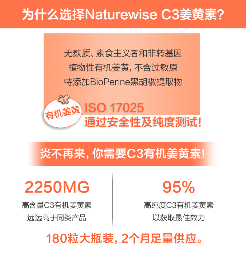 Naturewise美国原装黑胡椒姜黄素