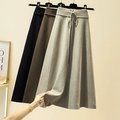 Шерстяная длинная демисезонная трикотажная юбка, высокая талия, средней длины, увеличенная толщина, свободный крой