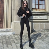 Флисовые демисезонные черные джинсы, штаны, модные леггинсы, высокая талия, коллекция 2022, в обтяжку, по фигуре