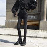 Черные джинсы, флисовые демисезонные штаны, приталенный комбинезон, высокая талия, в обтяжку