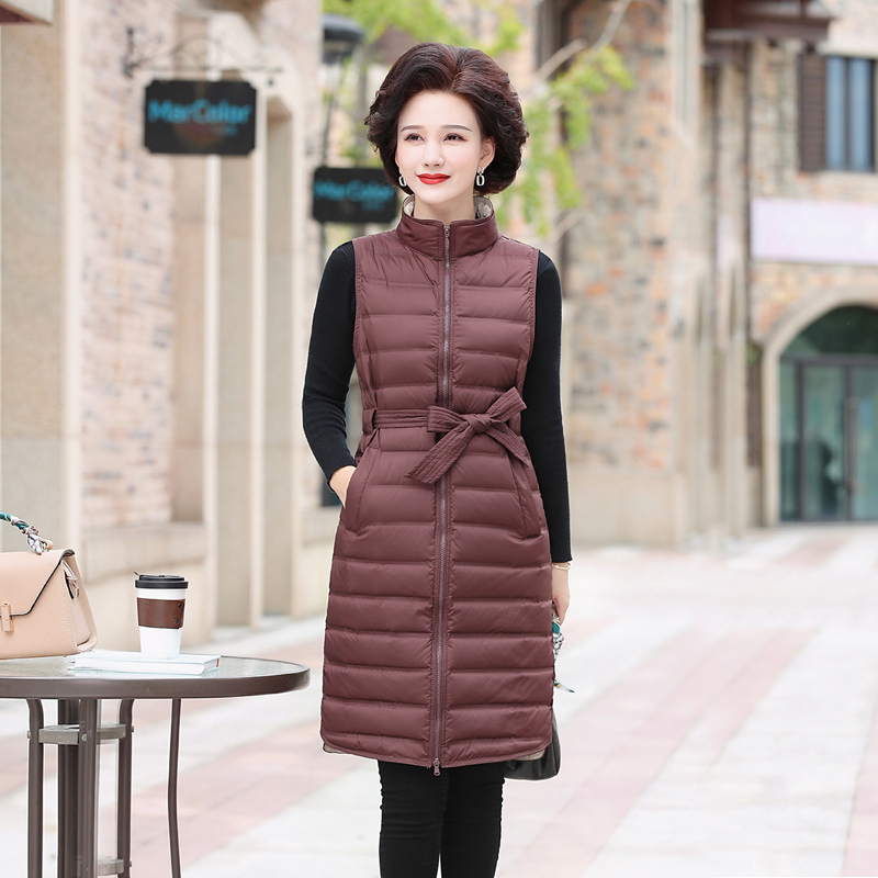 New Style Women's Mid-Length down Vest, Mother's Wear, Stand-Up Collar Vest, Hooded Waistcoat, Stylish for Middle-Aged Women
