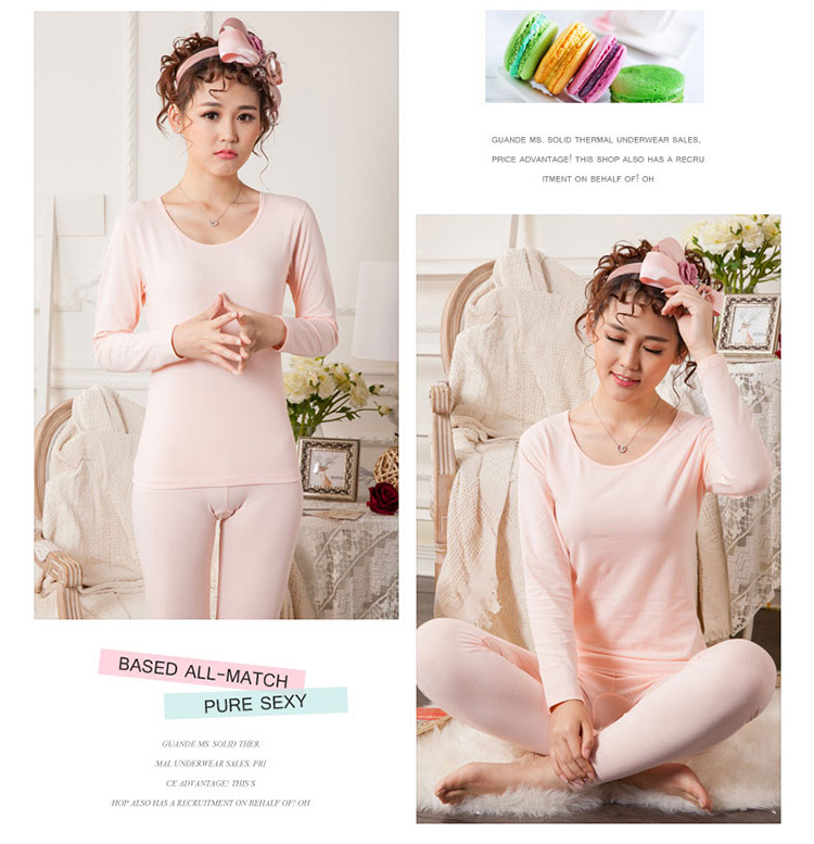 Vương miện cơ bản đồ lót nhiệt nữ tinh khiết 95% bông lycra phụ nữ mùa thu quần áo quần dài cổ tròn lót đồ lót bộ