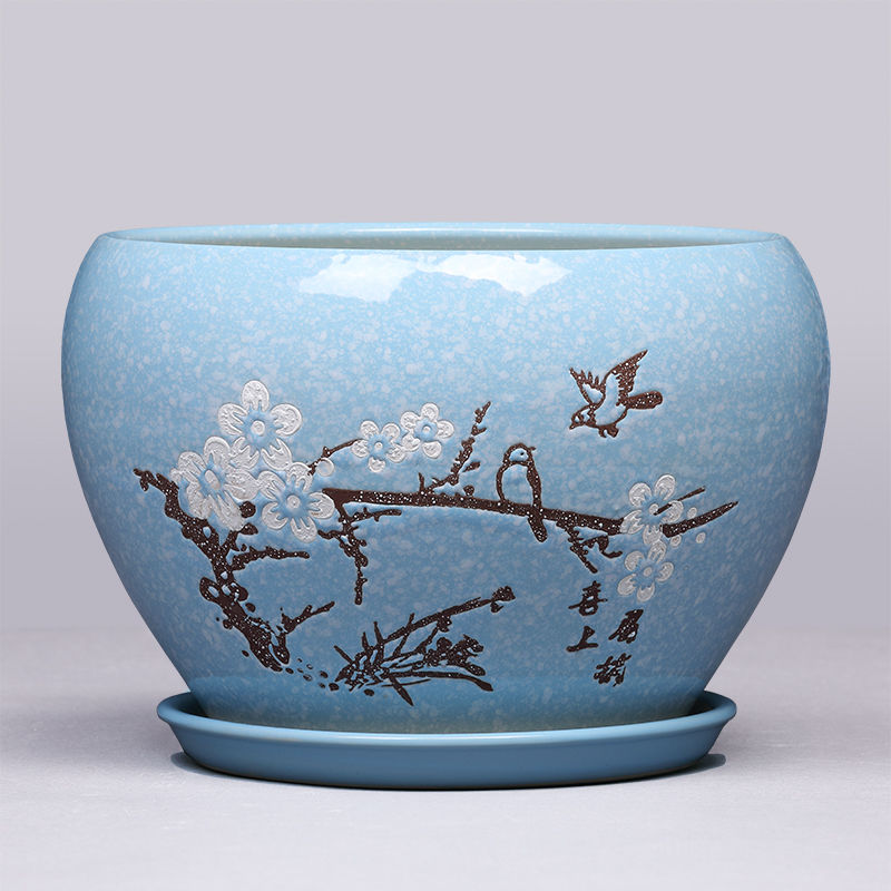 A flower pot special offer A clearance 】 【 ceramics with extra large tray was creative contracted and other household rounded orchid pot