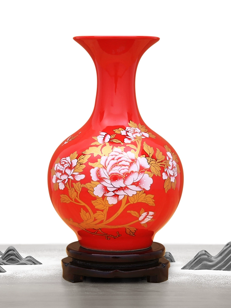 Jingdezhen gốm sứ nhỏ trang trí bình hoa Trung Quốc màu đỏ phong cách Trung Quốc phòng khách cắm hoa lễ hội trang trí nhà đám cưới - Vase / Bồn hoa & Kệ