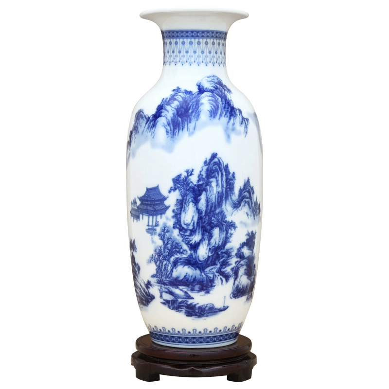 Jingdezhen Gốm sứ Cổ màu xanh và trắng Sứ trang trí bình lớn Phòng khách Sự giàu có Sắp xếp hoa tre Trang trí nội thất - Vase / Bồn hoa & Kệ
