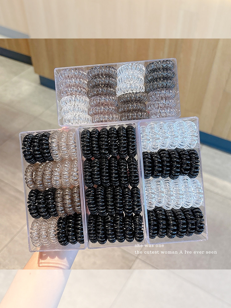 Black Elastic Hair Ties for Women, Traceless Telephone Wire Hair Bands, High Elasticity, Durable Hair Ties, High Ponytail Hair Bands, Leather Cover