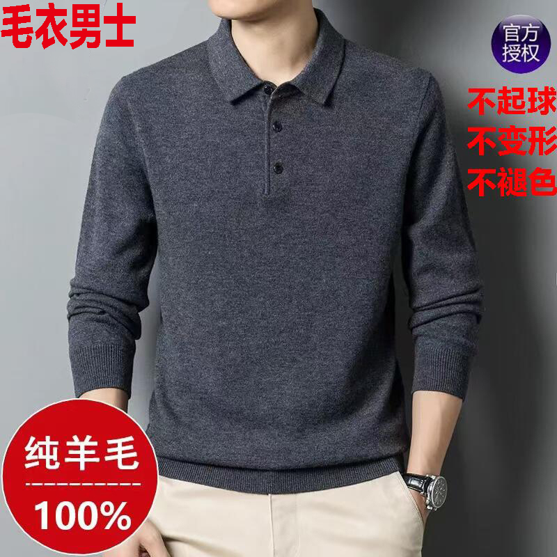 Men's Thickened Warm 100% Pure Wool Sweater, New Winter Style, Turn-Down Collar, Long-Sleeved, Loose-Fitting, Solid Color Knitwear for Men