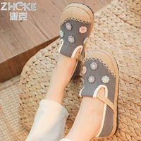 Весенне-летняя повседневная обувь 2023 года. Женские одинарные туфли в литературном этническом стиле. Удобные женские туфли с ленивой плоской подошвой и неглубоким горлышком из хлопка и льна с вышивкой.